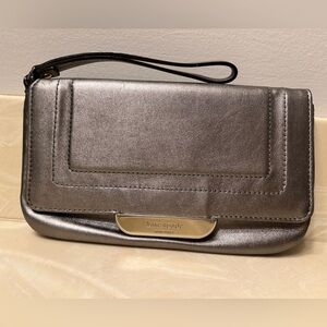 Kate Spade Buffalo Magnetic Closure Silver/Metallic Leather Wristlet